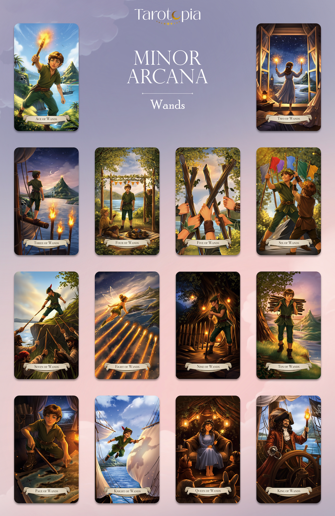 Add-on set for Ever After Spell Tarot: 14 cards Suite of Wands